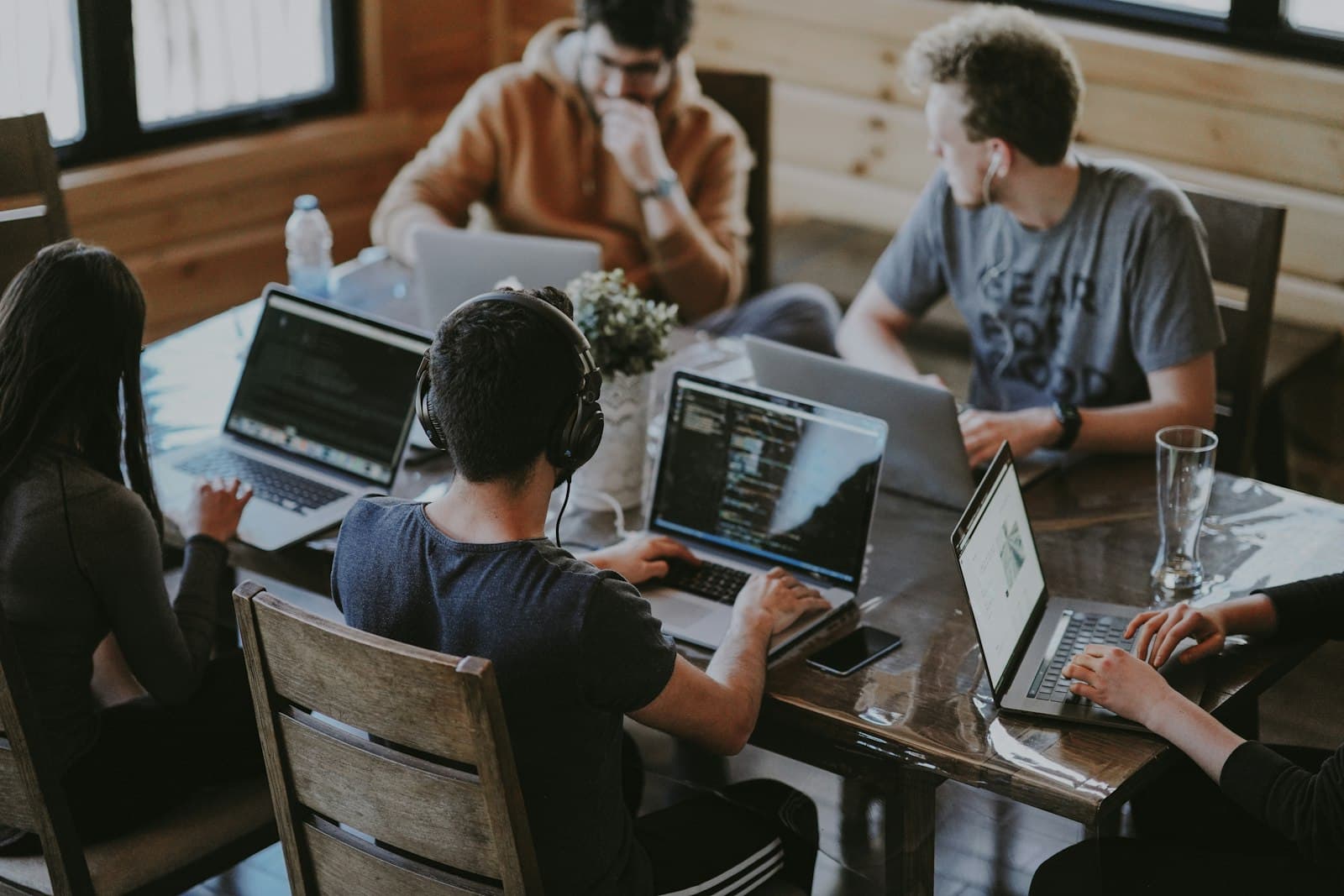 Small software team working together in an office